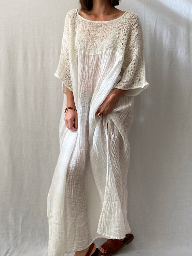 Crew Neck Half Sleeve Shift Maxi Dresses