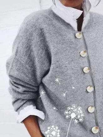 JFN Floral Print Button Design Long Sleeve Sweater