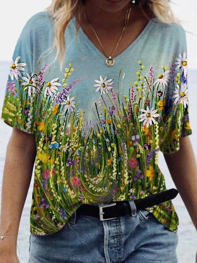 Flower Painting Print T-shirt | justfashionnow
