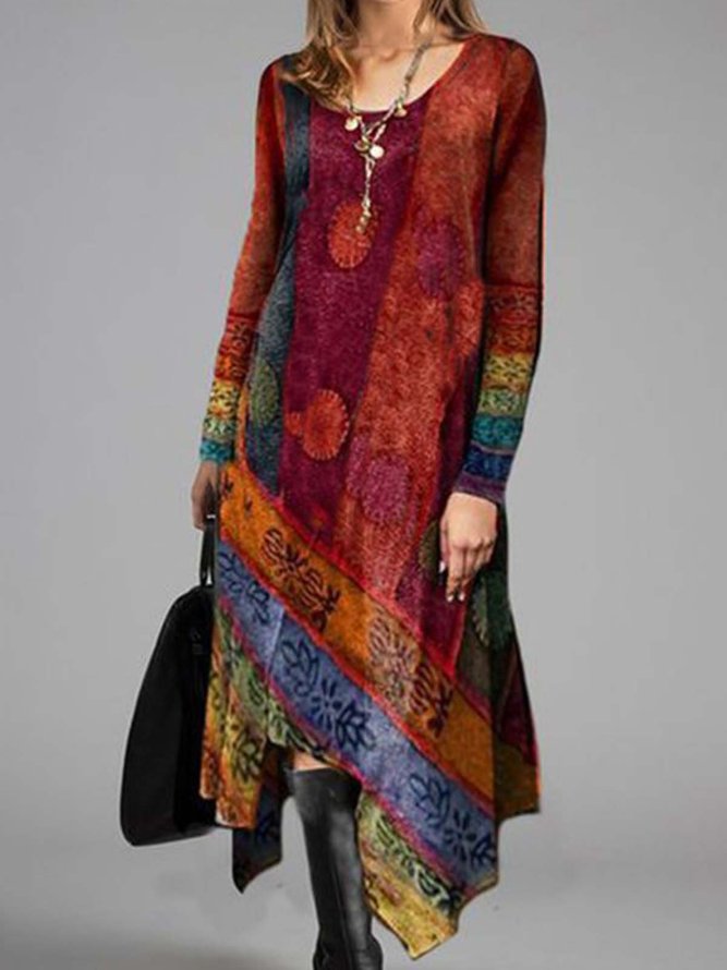Long Sleeve Asymmetrical Weaving Dress