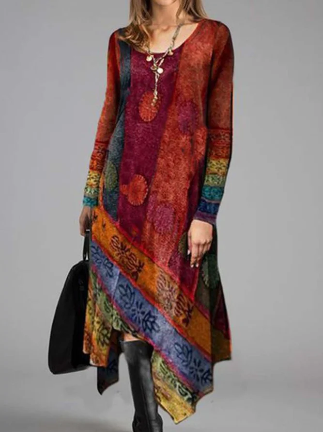 Long Sleeve Asymmetrical Weaving Dress