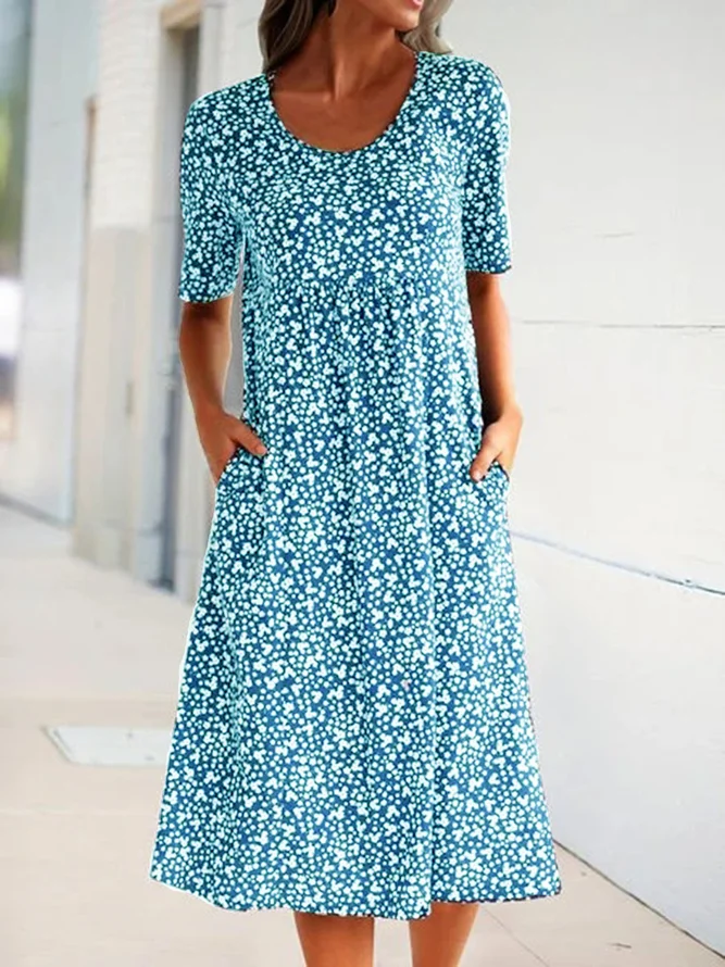 Shift Short Sleeve Floral Crew Neck Dresses | justfashionnow