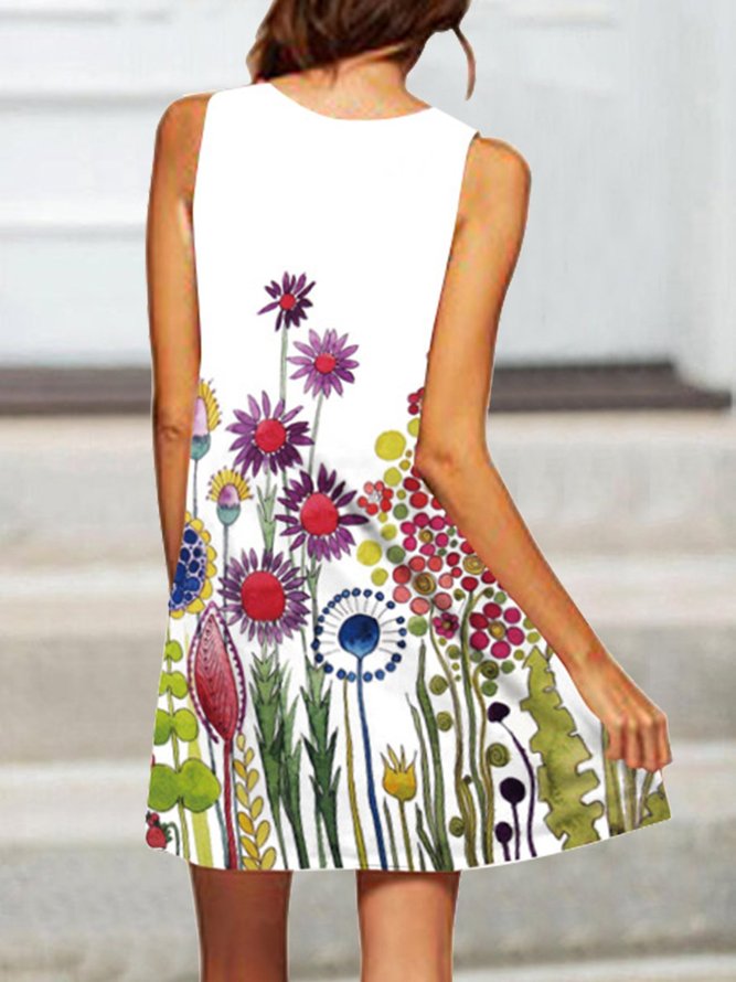 Summer bouquet print sleeveless A dress Holiday Floral Weaving Dress