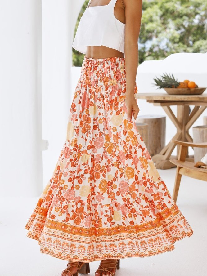 Fashion Holiday Floral Print Casual Skirt