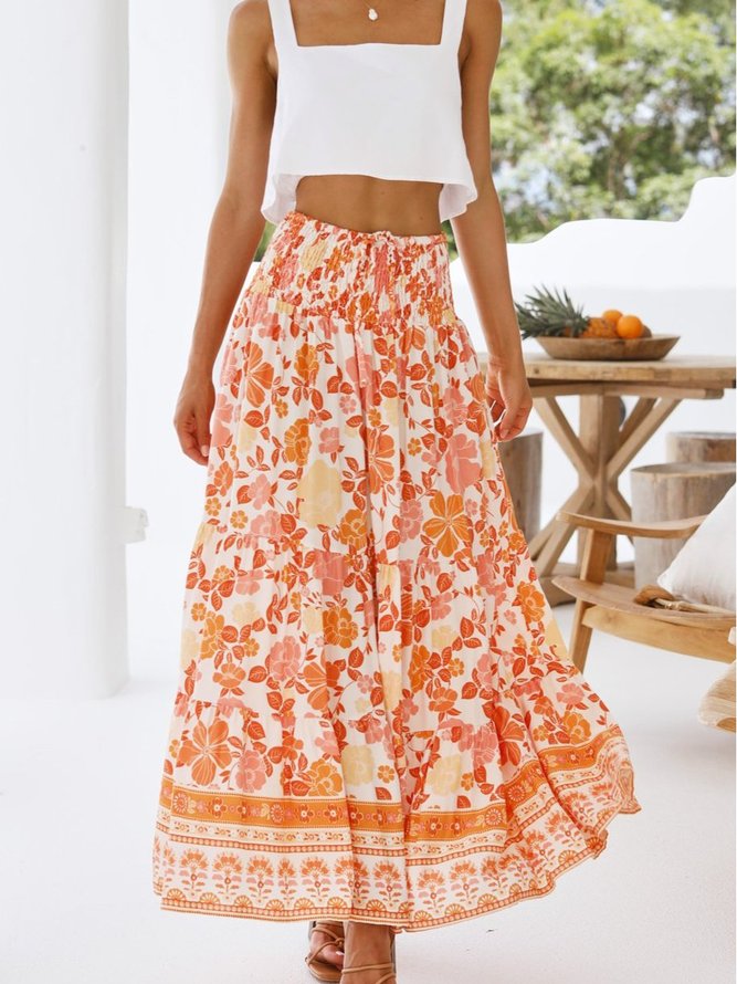 Fashion Holiday Floral Print Casual Skirt