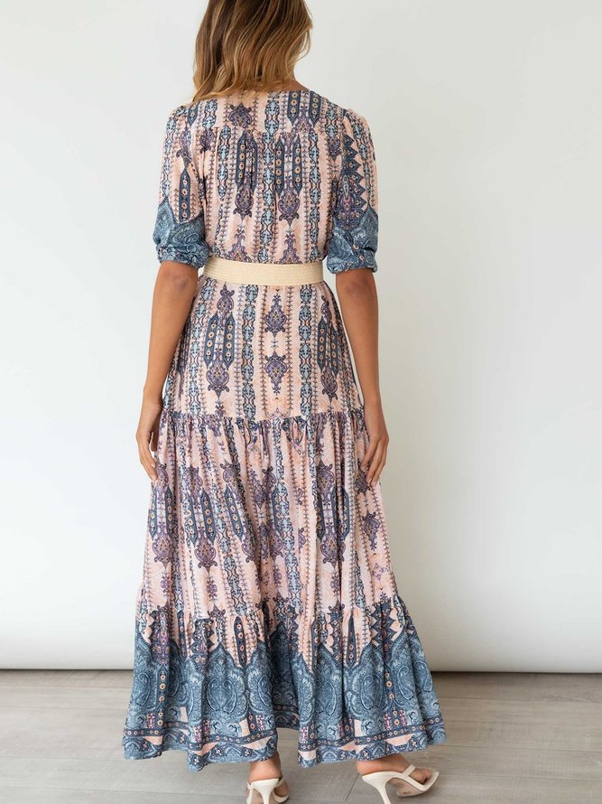 Boho Cotton-Blend Short Sleeve Weaving Dress