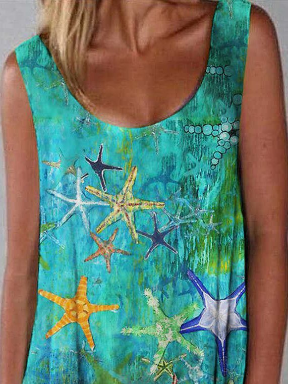 JFN Crew Neck Designer oil painting starfish print dress
