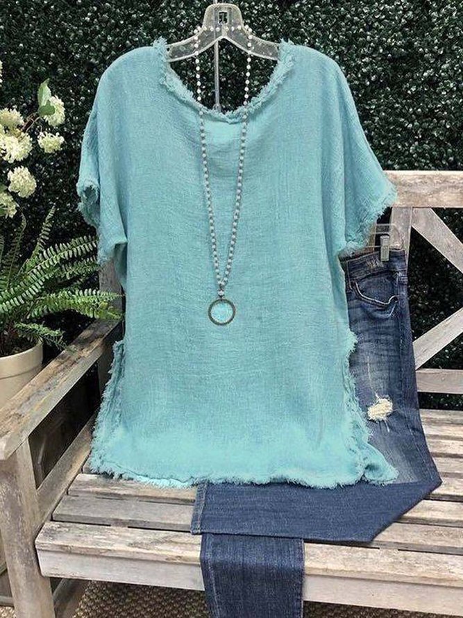 Casual Short Sleeve Crew Neck Tops