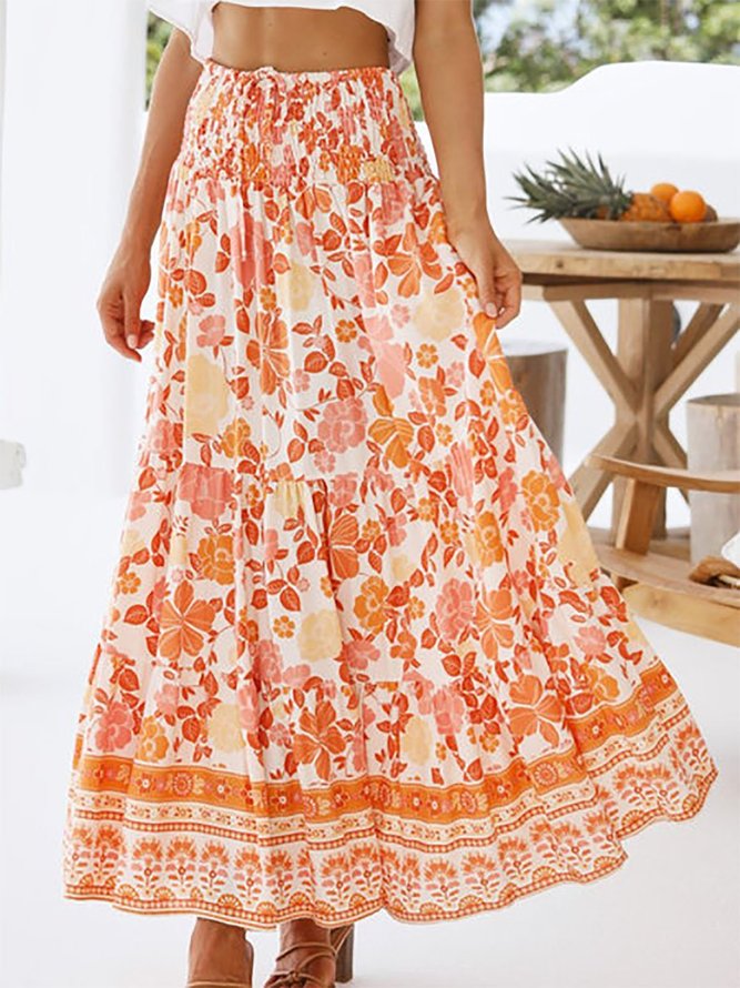 Fashion Holiday Floral Print Casual Skirt