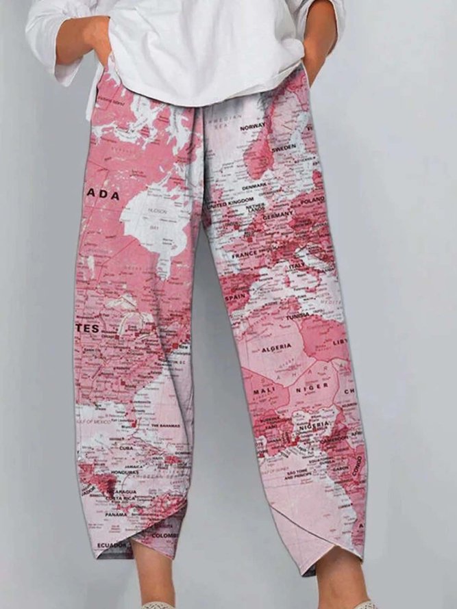 World Map Printed Shift Casual Pants