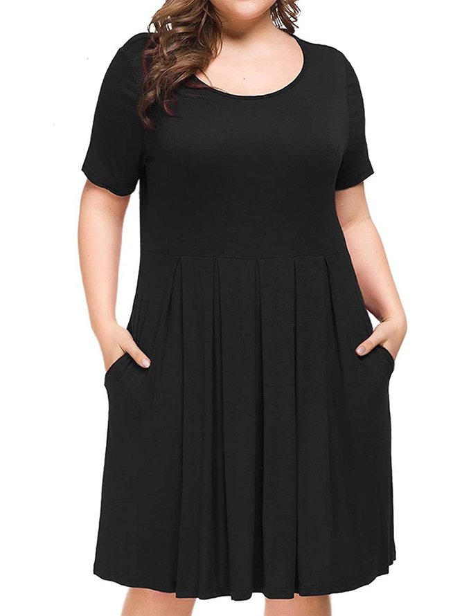 Short Sleeve Round Neck Solid Weaving Dress | Women's Clothing ...