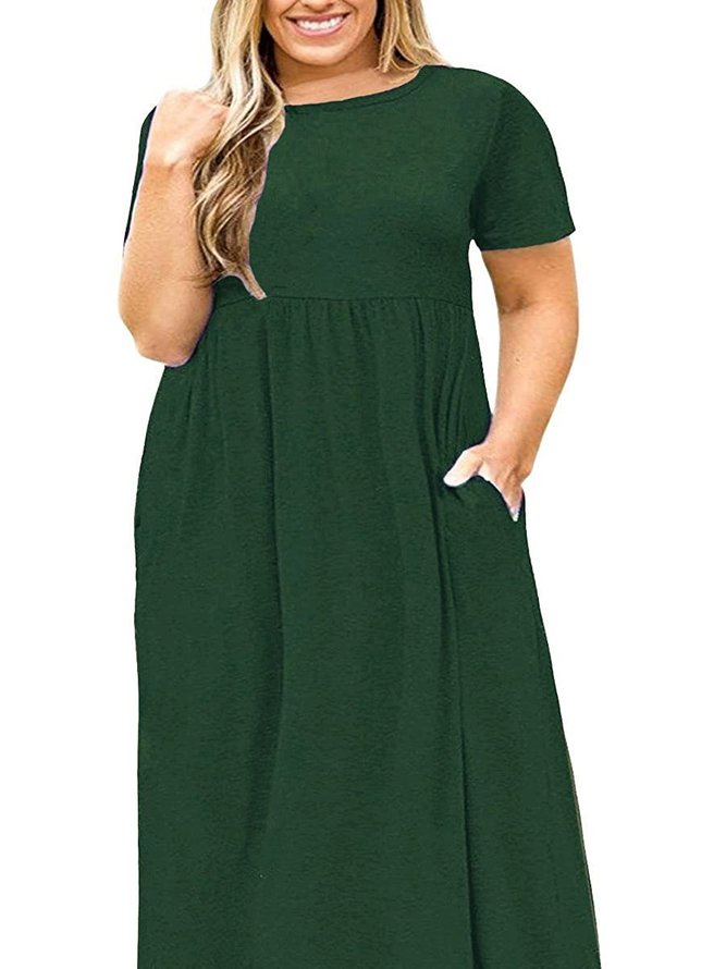 Solid Round Neck Casual Weaving Dress