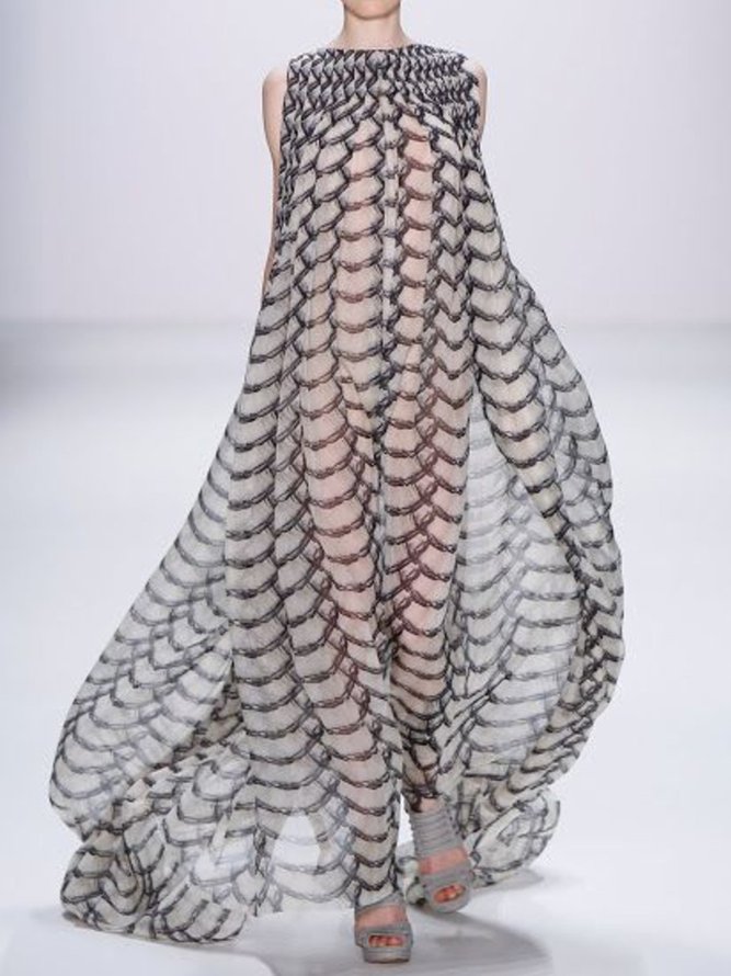 Cotton-Blend Crew Neck Elegant Weaving Dress