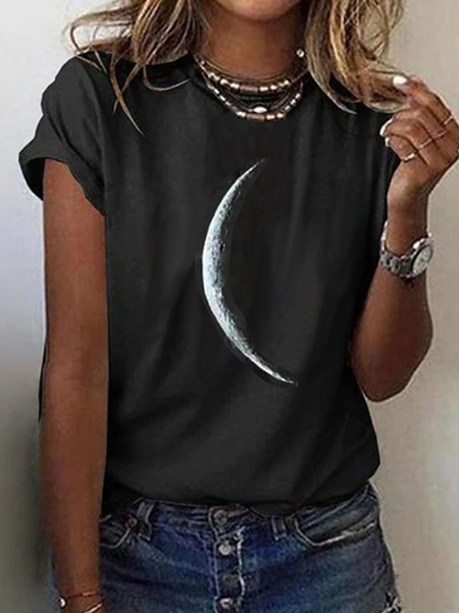 JFN Round Neck Moon Casual T-Shirt