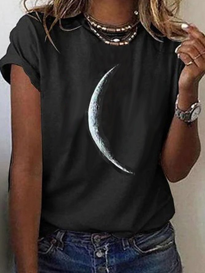 JFN Round Neck Moon Casual T-Shirt