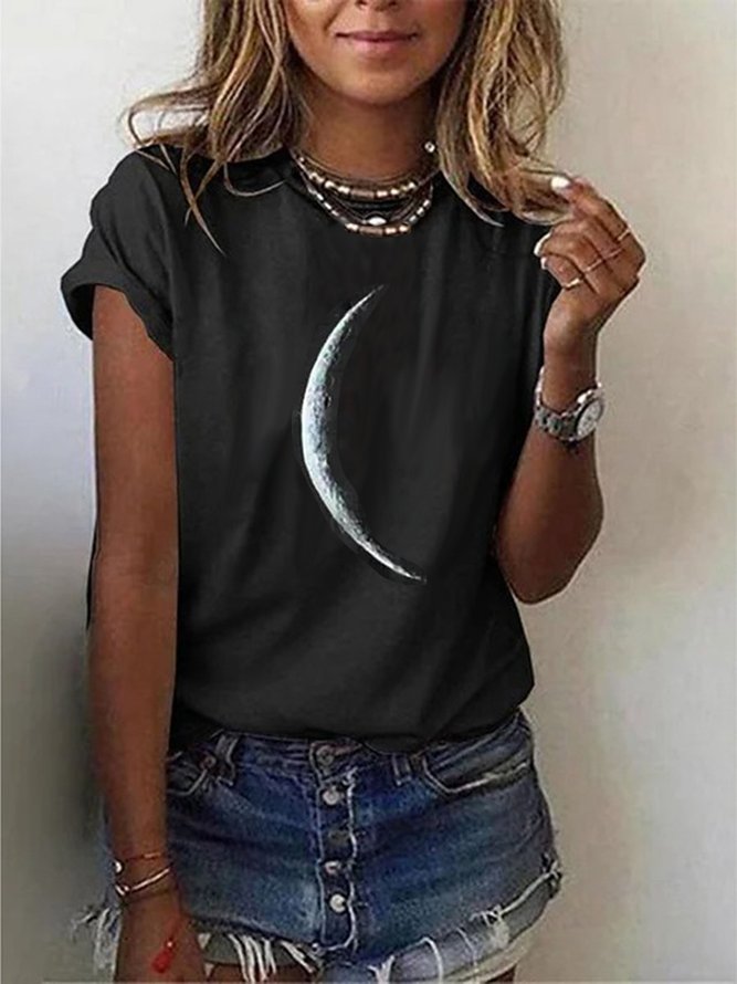 JFN Round Neck Moon Casual T-Shirt