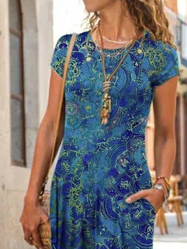 JFN Round Neck 
Paisley Ombre Vacation Maxi Dresses 