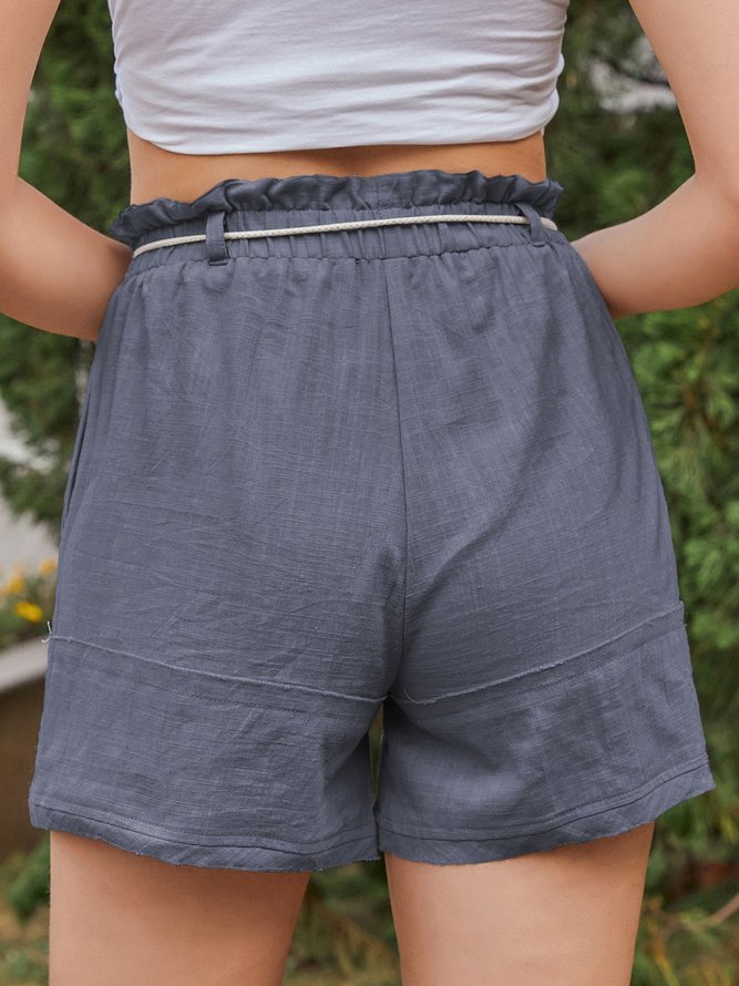 Pure Color Casual Cotton-linen Pocket Shorts