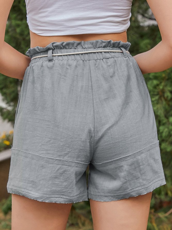 Pure Color Casual Cotton-linen Pocket Shorts