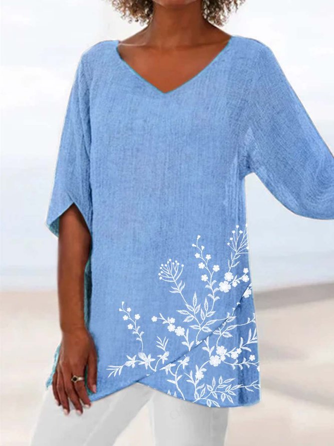 JFN V Neck Floral Casual Tunic Tops | justfashionnow
