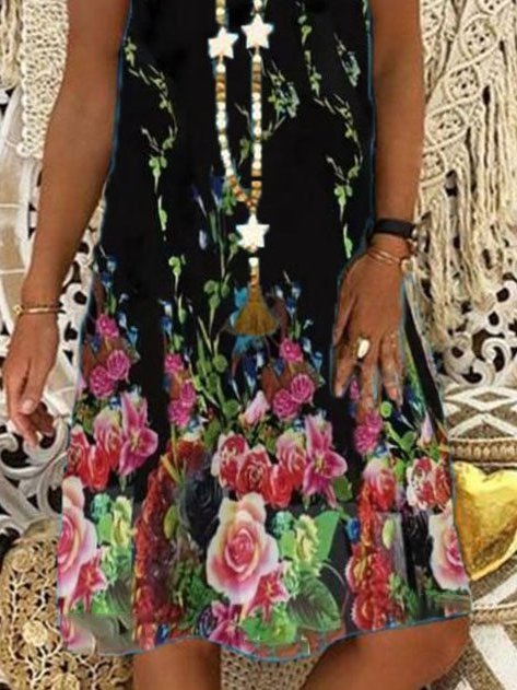 Casual Holiday Printed V Neck Floral Weaving Dress