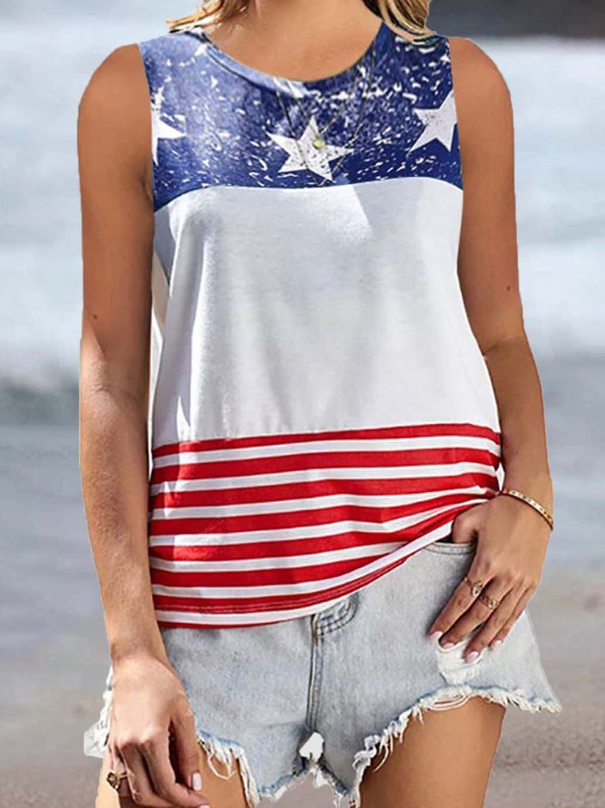 Cotton-Blend Flag Casual Sleeveless Tanks & Camis