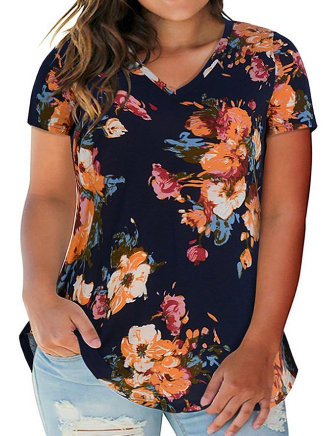 five styles short sleeve floral shift casual Tops