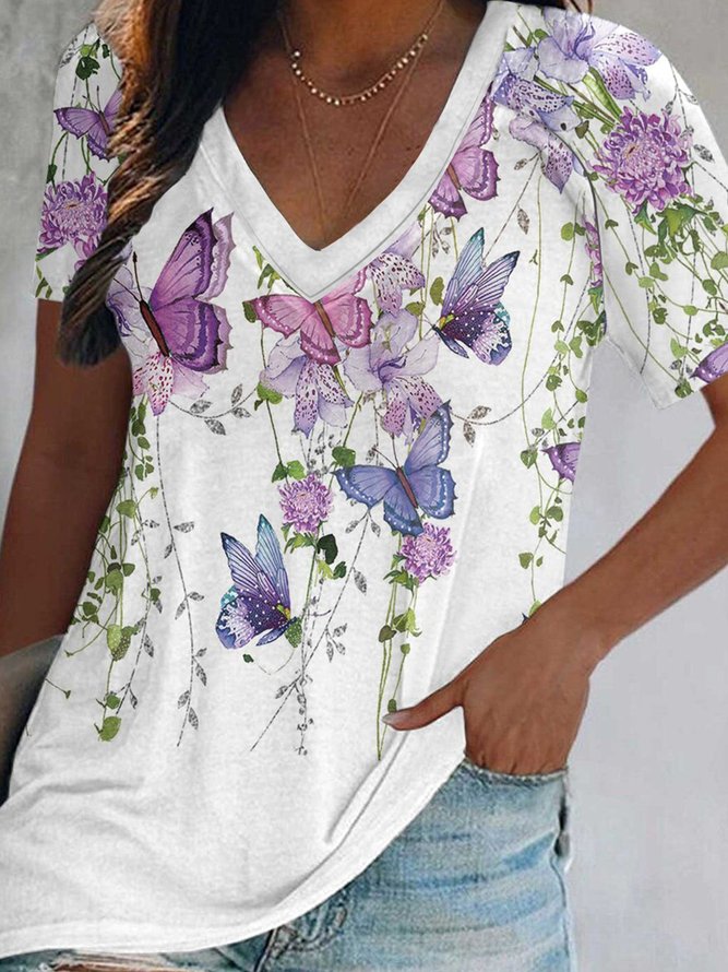 Casual Floral Floral-Print Short Sleeve T-shirt