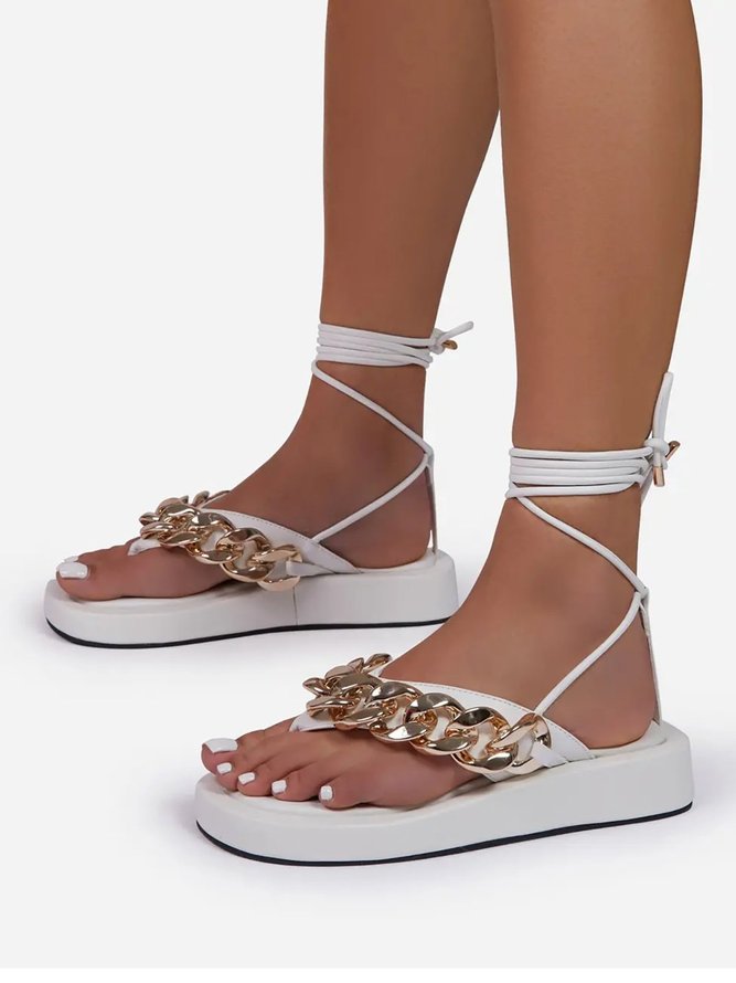 Summer Casual Flat-bottomed Large-size One-word Platform Sandals