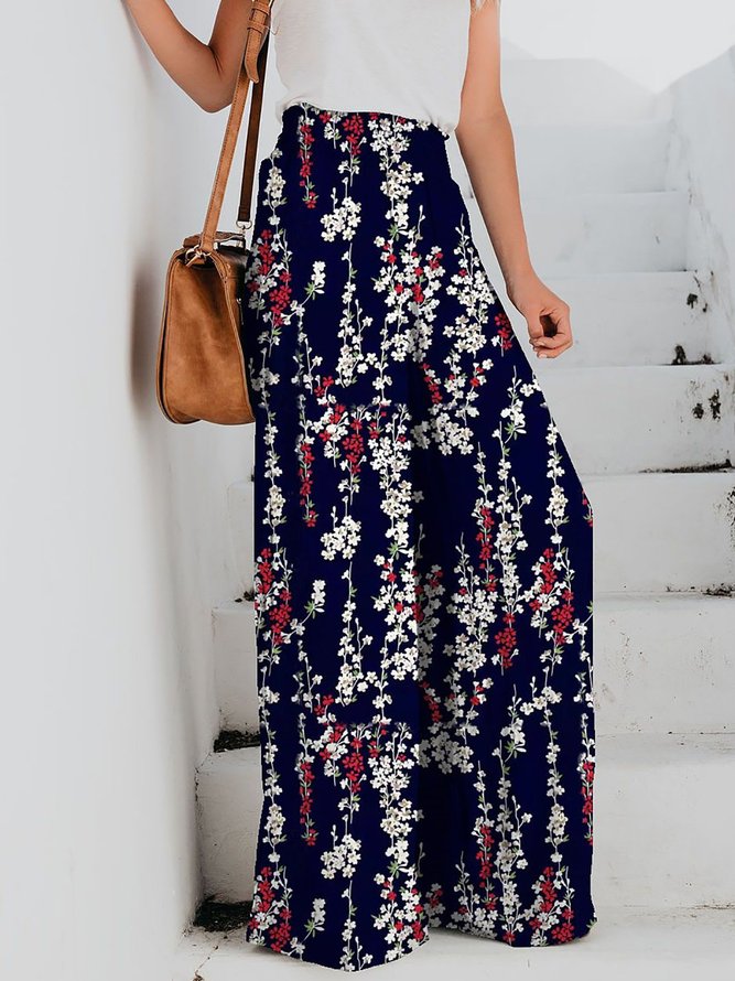 Holiday Casual Floral Printed Loose Wide Leg Pants | justfashionnow