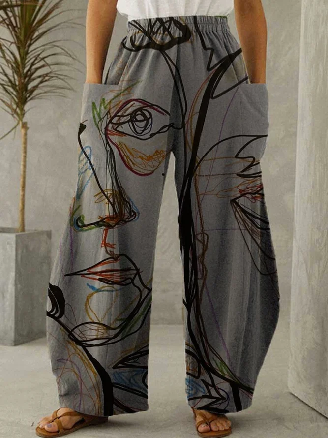 JFN Elastic Waist Abstract Painting Harem Pants