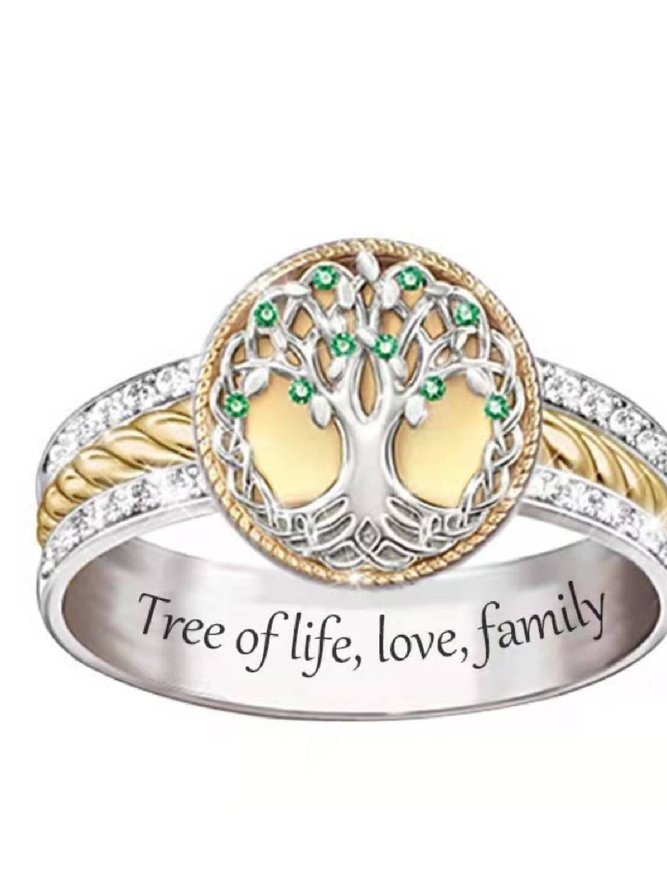 JFN  Celtic Tree of Life Ring Fashion Two Tone Ring Emerald Ring Refers to Anniversary Birthday Family Gift Jewelry  