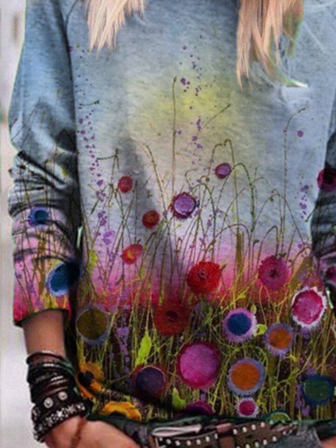 Floral-Print Floral Cotton-Blend Long Sleeve Sweatshirts & Hoodies