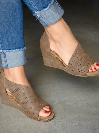 JFN Cut-outs Slip On Wedges Sandals