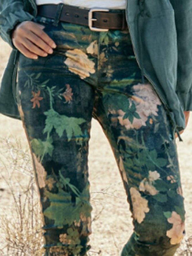 Floral Sheath Cotton-Blend Pants
