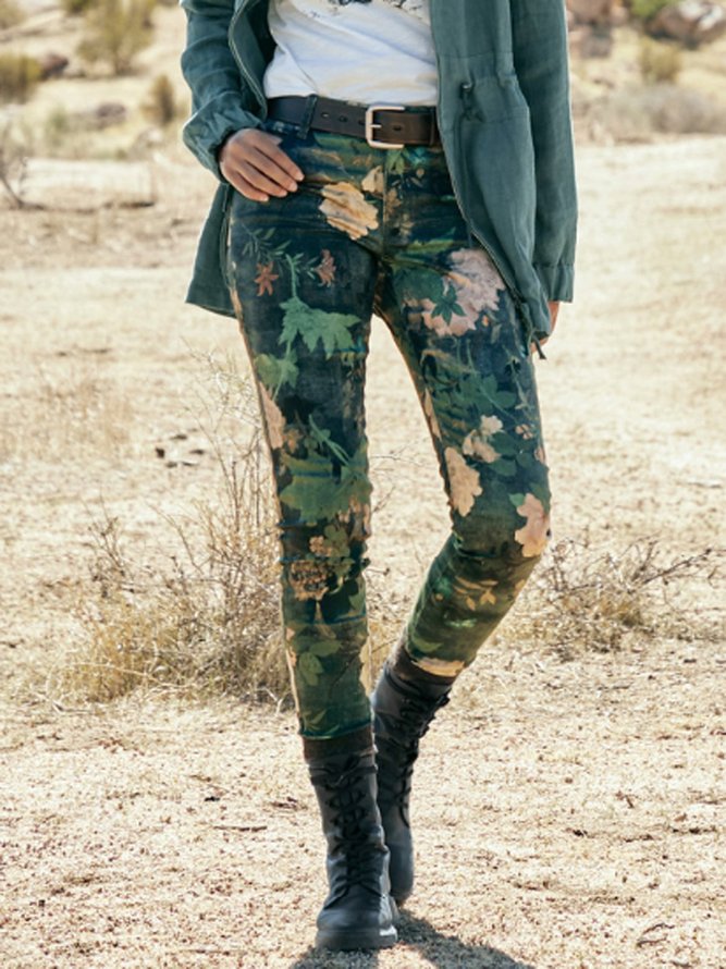 Floral Sheath Cotton-Blend Pants
