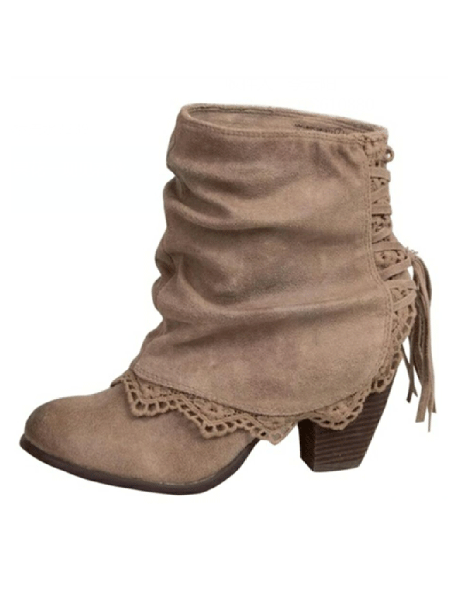 JFN  Vintage Lace Flanging Casual Fringed Short Ankle Boots