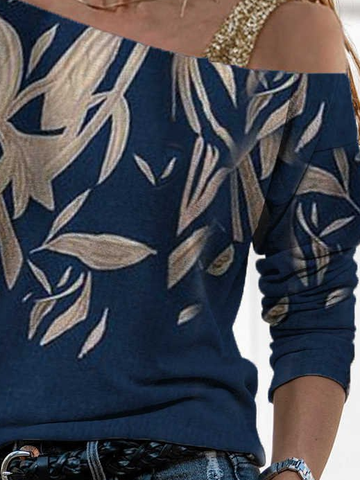 Casual Floral Off Shoulder Long Sleeve Shirts & Tops