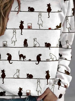 JFN Round Neck Cat Casual T-Shirt/Tee
