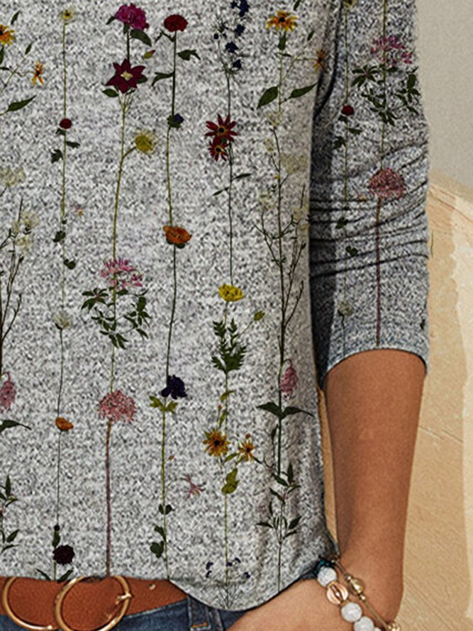 JFN Crew Neck Long Sleeve Vintage Floral Top