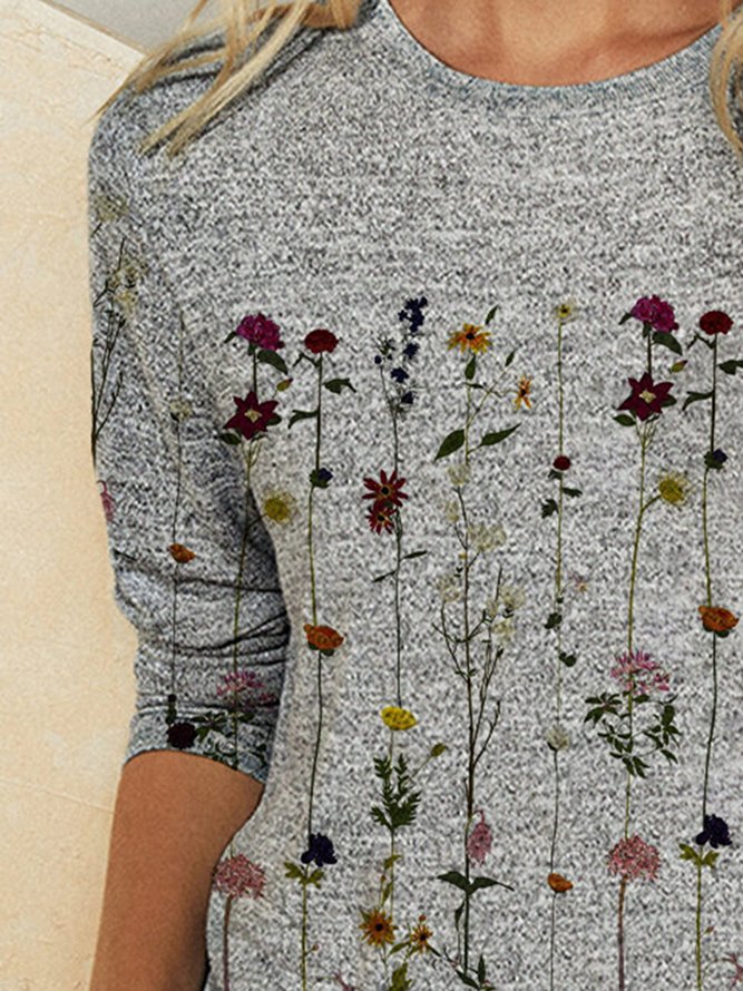 JFN Crew Neck Long Sleeve Vintage Floral Top