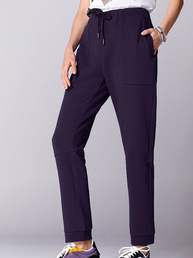 Solid Color Micro Stretch Fit Casual Cropped Trousers