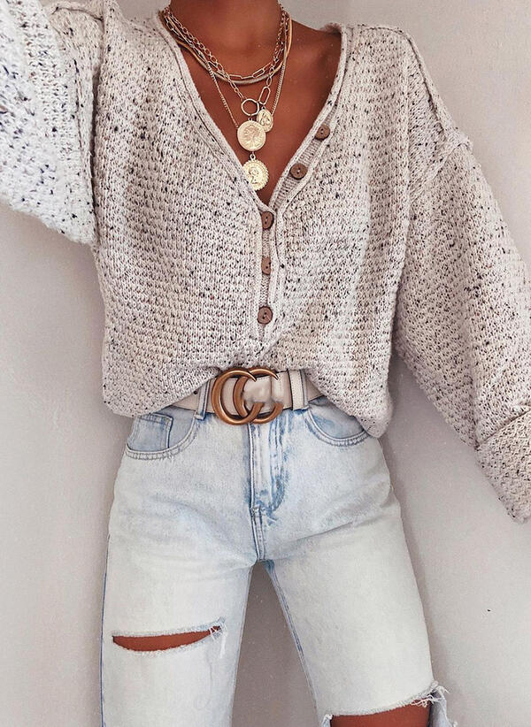 Long Sleeve Vintage V Neck Acrylic Sweater