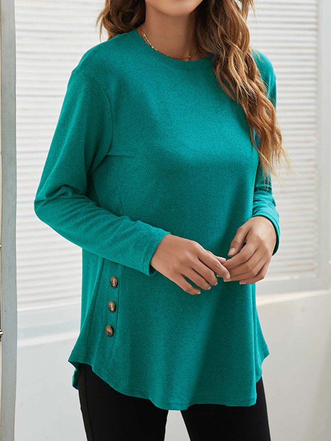 JFN Crew Neck Solid Causal Tunic Top