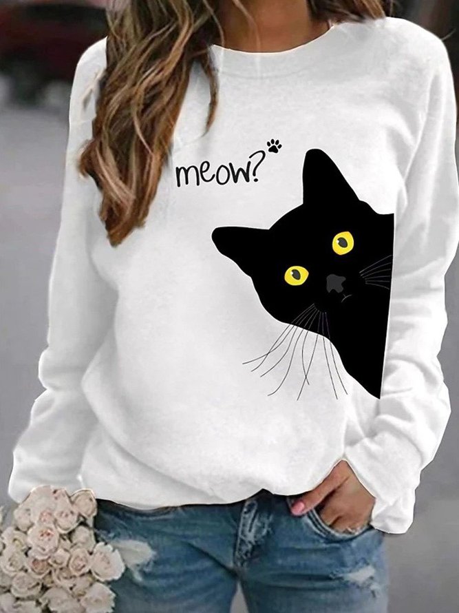 JFN Round Neck Cat Daily Sweatshirt