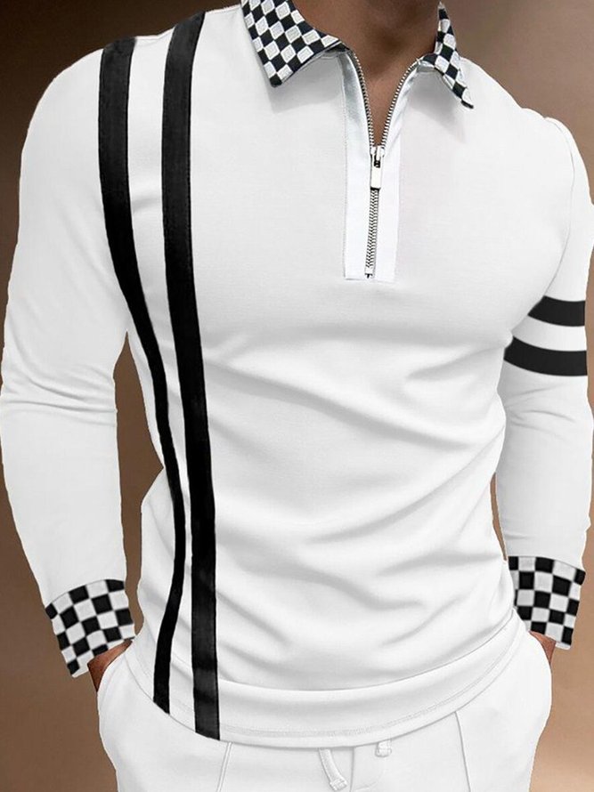 Long Sleeve Striped Shirt Collar Polos
