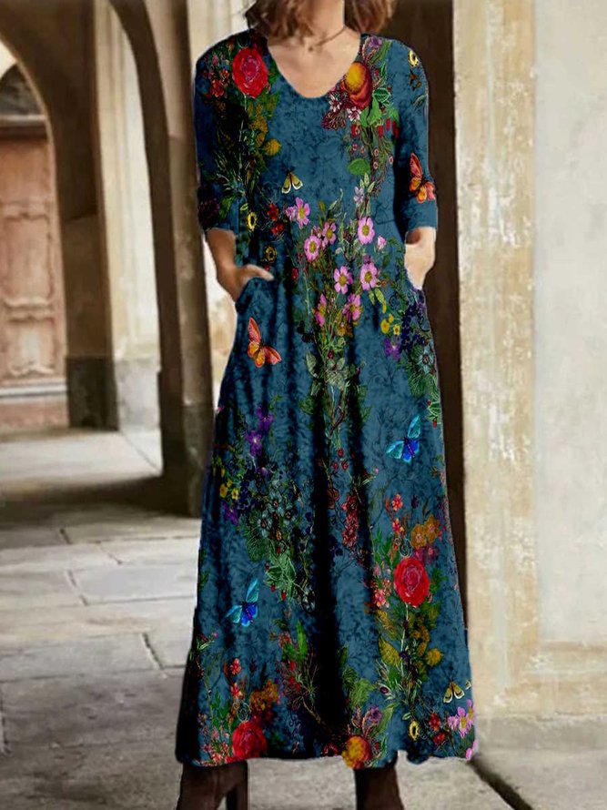 Floral printed long sleeve length Dress