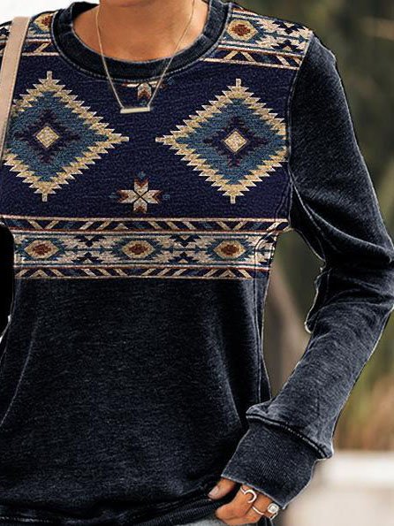 Cotton Blends Casual Tribal Sweatshirt