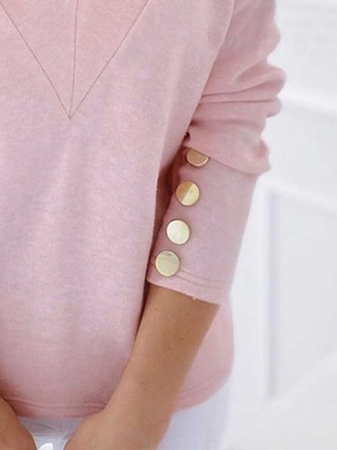 Women Fashion Solid Color Knitted Sweater Autumn Warm Solid Color V Neck Knitted Pullovers