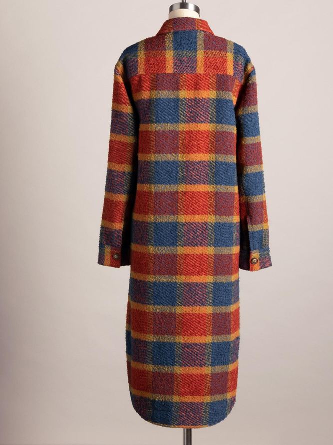 Winter Plaid Long Sleeve Lapels Casual Outerwear